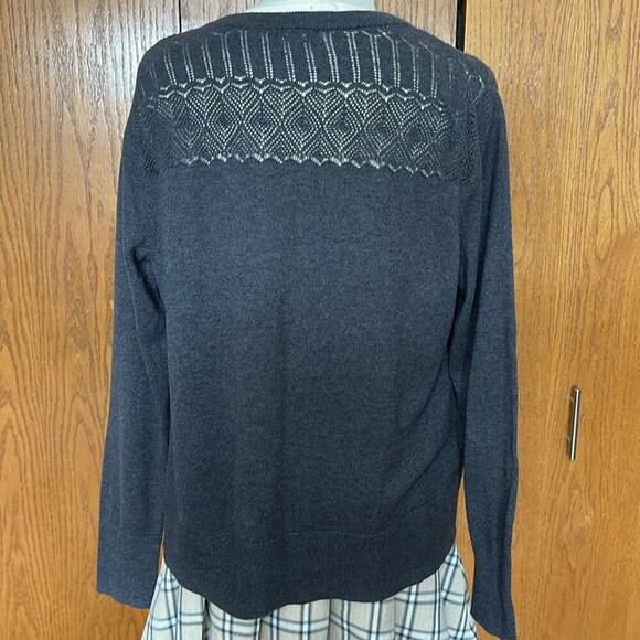 Eddie Bauer Gray Cardigan Sweater w/Crochet Detail Size L - Picture 3 of 5